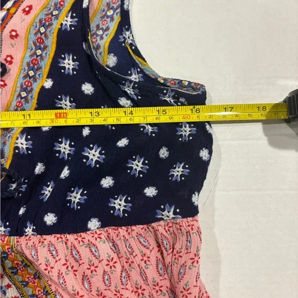 Patrons of Peace Bohemian Patchwork Sleeveless Double bow Tassel Top Women’s M - Picture 3 of 5